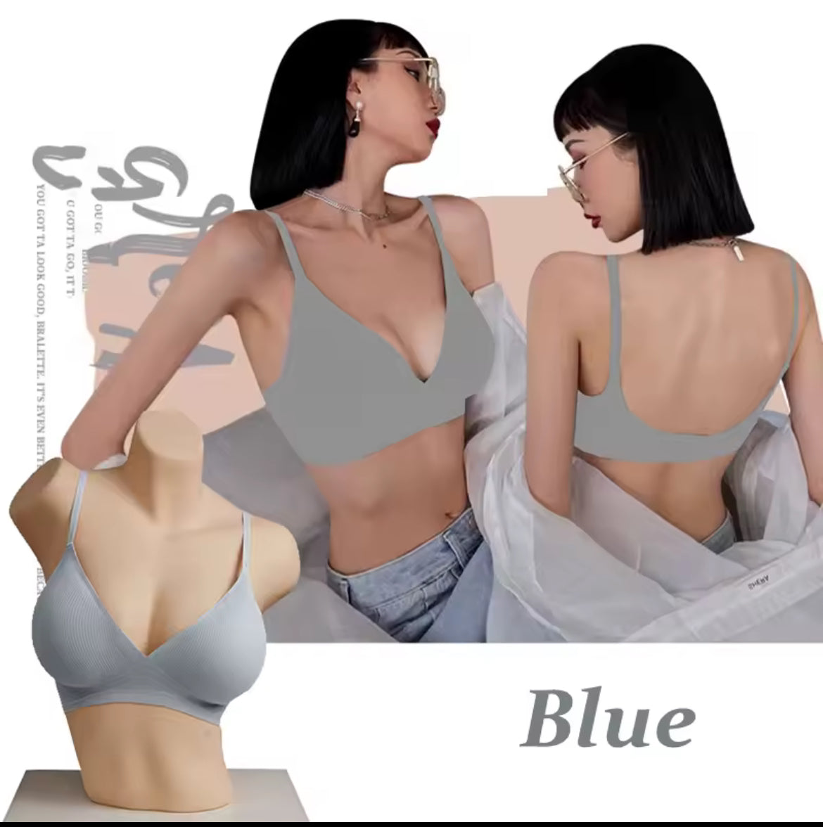 Women Sexy Seamless Bras Deep V Neck Bralette Sexy Lingerie Letter Strap Tops Push Up Underwear