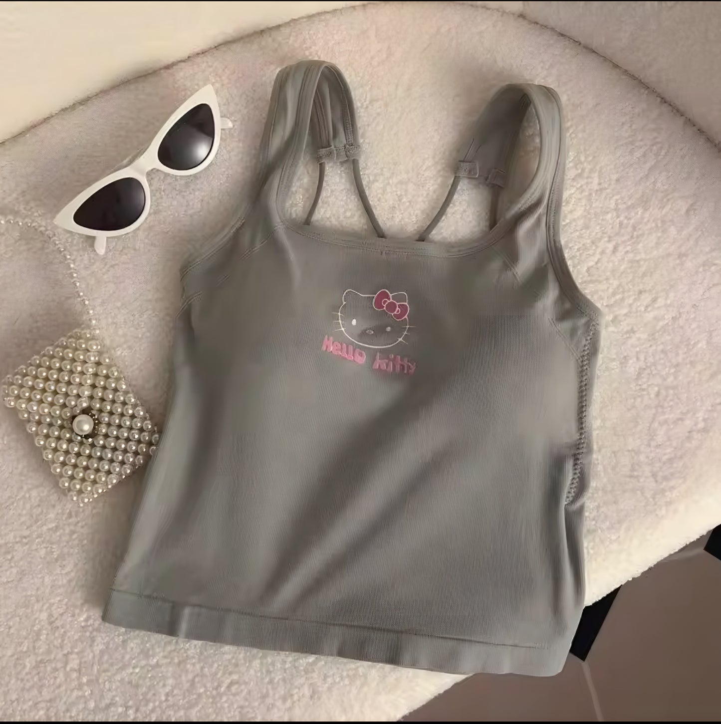 Sanrioed Hellokitty Fashion Women Clothing Y2K Tops with Breast Pad Cute T-Shirt Girl Summer Cropped Tops White Sexy Suspender