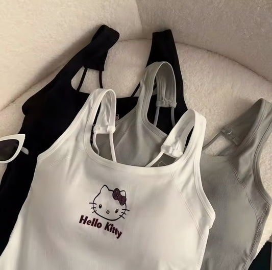 Sanrioed Hellokitty Fashion Women Clothing Y2K Tops with Breast Pad Cute T-Shirt Girl Summer Cropped Tops White Sexy Suspender