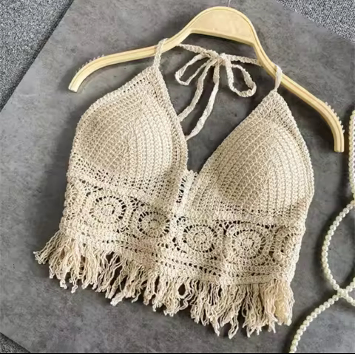 Summer Tank top Women's Boho Fringe Backless Halter Tie